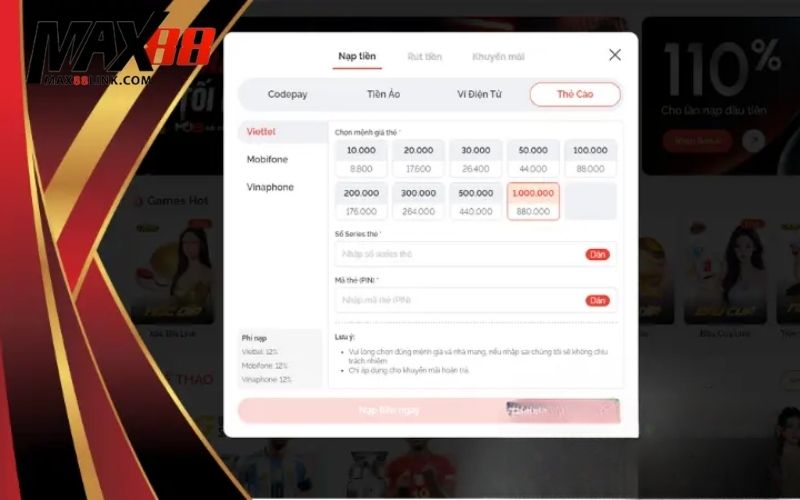 Max88 Nạp tiền 3 tiếng chưa lên